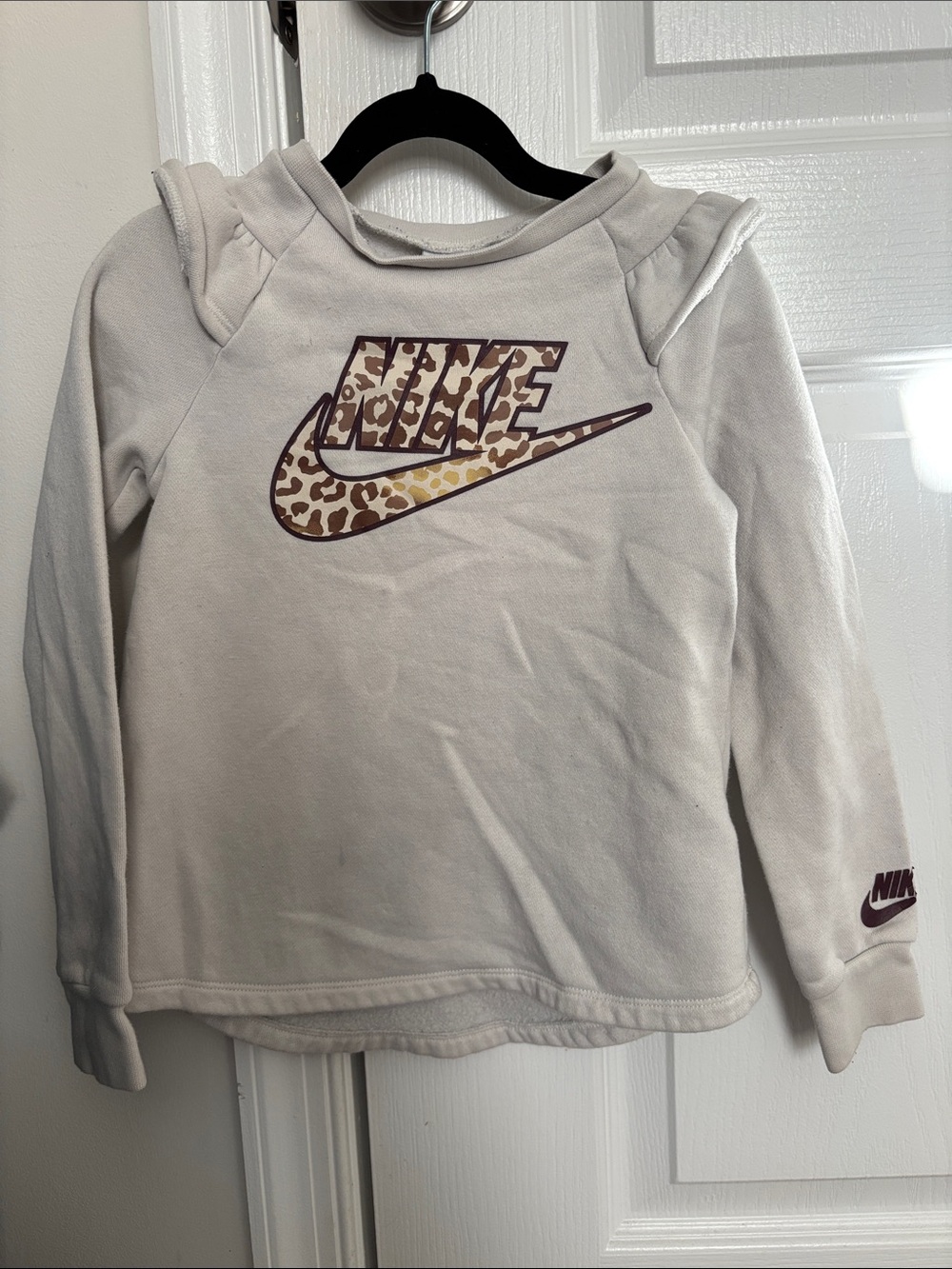 Nike Cream Hoodie with Leopard Print Swoosh